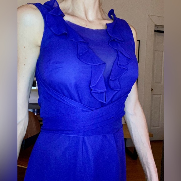 Vera Wang Silk Georgette Tie Waist Ruffle Dress - Picture 9 of 11